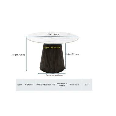 GLENN Stół do jadalni marmurowy blat Ø 115 x 75cm / 70378