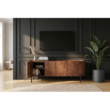 Invicta Szafka TV ADLON 3D brązowe mango 160 x 56 x 43cm / 47584