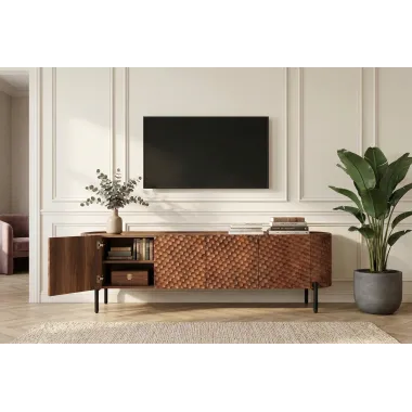 Invicta Szafka TV ADLON 3D brązowe mango 200 x 56 x 43cm / 47585