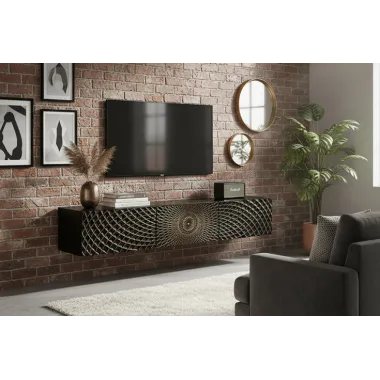 Invicta Szafka RTV ILLUSION 3D czarno złote mango 160cm / 48410