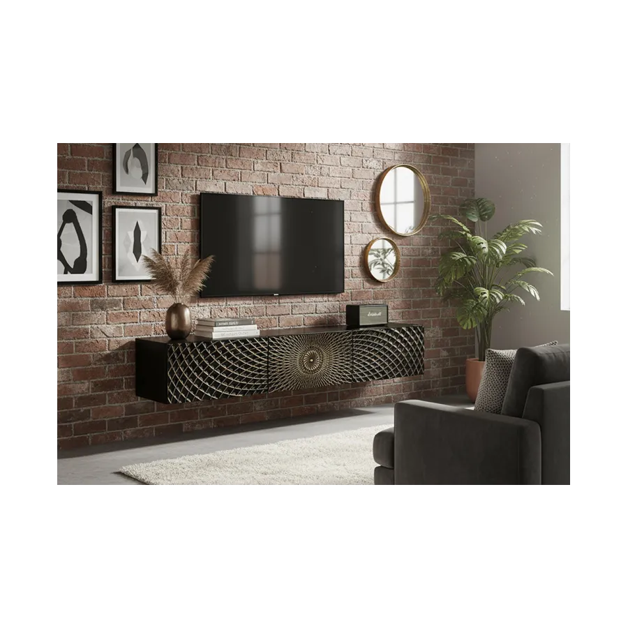 Invicta Szafka RTV ILLUSION 3D czarno złote mango 160cm / 48410