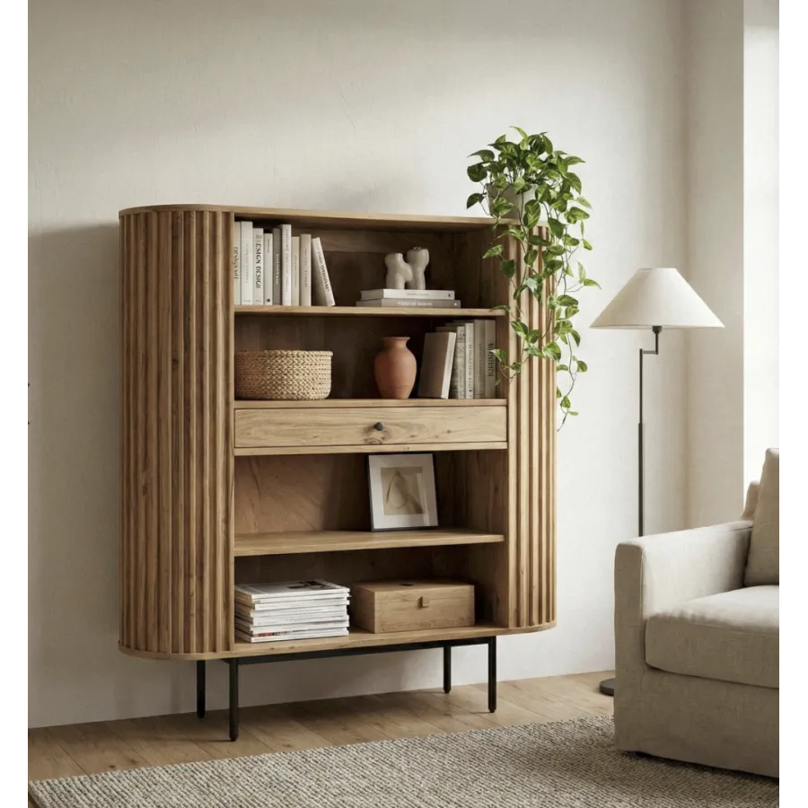 Wohnling HOT SPOT Regał na książki naturalna akacja 105 x 122 x 40cm / WL7.014