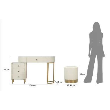 Włoska Toaletka SHARON PANNA biała z pufą 120 x 75 x 40cm / 142835000P