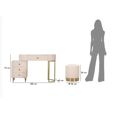 Włoska Toaletka SHARON ROSA z Pufą 120 x 75x 40cm / 142835000R