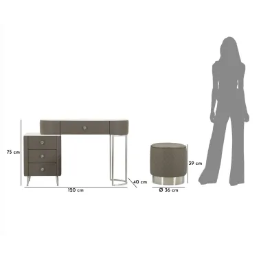 Włoska Toaletka SHARON GRIGIA Szara z pufą 120 x 75 x 740cm / 14283500AG