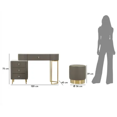 Włoska Toaletka SHARON GRIGIA szara z pufą 120 x 75 x 40cm / 142835000G