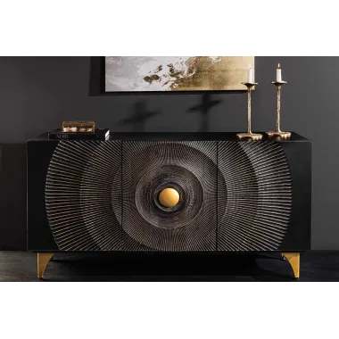 Invicta Komoda GOLDEN SUNSET czarne złoto z drewna mango 3D 140 x 75 x 38cm / 46658