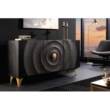 Invicta Komoda GOLDEN SUNSET czarne złoto z drewna mango 3D 140 x 75 x 38cm / 46658