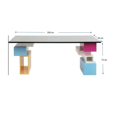 Kare Biurko PIXEL Fluid Realities multicolor ze szklanym blatem 200 x 73 x 90cm / 70902
