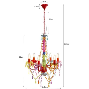 Kare Lampa wisząca MULTICOLOR 6 ramienna 51 x 115 x 51cm / 64305