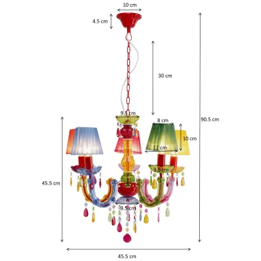Kare Lampa wisząca MULTICOLOR 5 ramienna 45 x 91 x 45cm / 58009