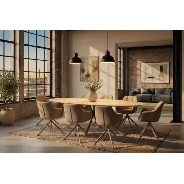 Invicta Stół TRAVERTIN oval ceramiczny brąz 220 x 75.5 x 110cm / 48532
