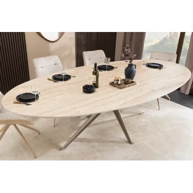 Invicta Stół TRAVERTIN oval ceramiczny brąz 220 x 75.5 x 110cm / 48532