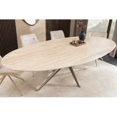 Invicta Stół TRAVERTIN oval ceramiczny brąz 220 x 75.5 x 110cm / 48532