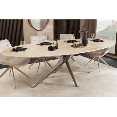 Invicta Stół TRAVERTIN oval ceramiczny brąz 220 x 75.5 x 110cm / 48532