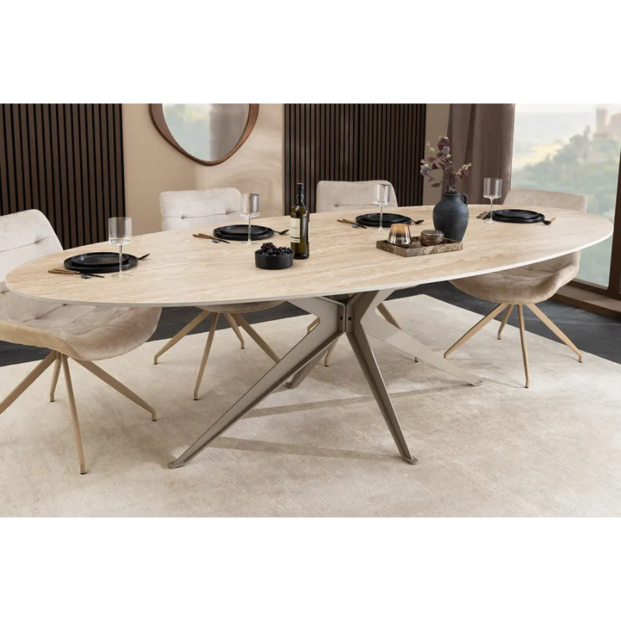 Invicta Stół TRAVERTIN oval ceramiczny brąz 220 x 75.5 x 110cm / 48532