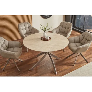 Invicta Stół  ALPINE okrągły travertin ceramiczny Ø 120 x 76 x 120cm / 48466