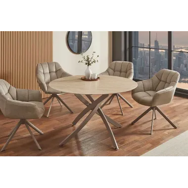 Invicta Stół  ALPINE okrągły travertin ceramiczny Ø 120 x 76 x 120cm / 48466