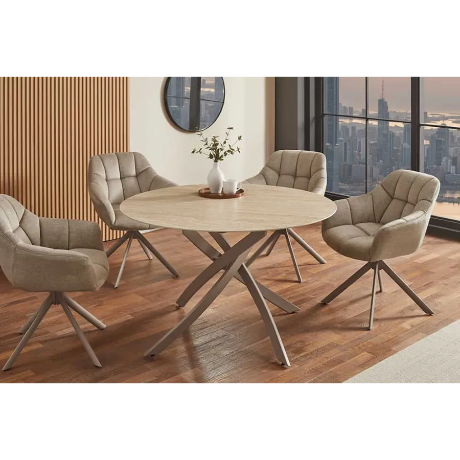 Invicta Stół  ALPINE okrągły travertin ceramiczny Ø 120 x 76 x 120cm / 48466