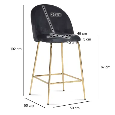 Wohnling Krzesło barowe czarny welur zestaw 2 sztuk 50 x 102 x 50cm / WL6.945