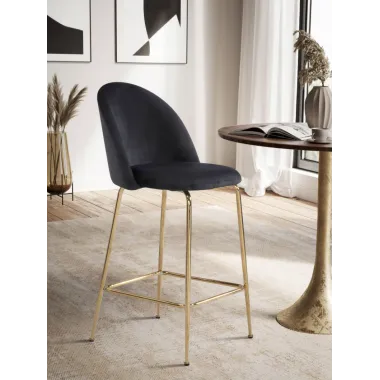 Wohnling Krzesło barowe czarny welur zestaw 2 sztuk 50 x 102 x 50cm / WL6.945