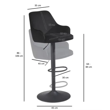 Wohnling Krzesło barowe czarny aksamit 45 x 86-106 x 45cm / WL7.007