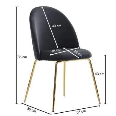 Wohnling Krzesło tapicerowane czarny welur zestaw 2 sztuk 53 x 86 x 50cm / WL6.942