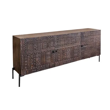 Invicta Komoda TRIBAL 3D antyczny wygląd ciemny brązowy mango 177 x 75 x 38cm / 45995