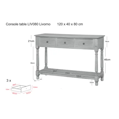 Livin Hill Konsola LIVORNO z 3 szufladami beżowa 120cm / LIV080
