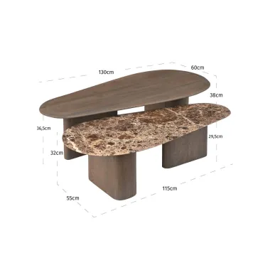 Stolik kawowy CASTELLO brązowy (2 set) 130 x 38 x 60cm / 215598