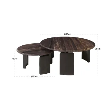 Stolik kawowy MENTON brązowy (2 set) 90 x 38 x 90cm / 215873
