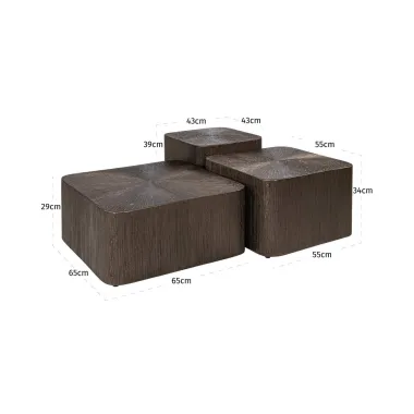 Stolik kawowy CUBES brązowy (set 3) 65 x 29 x 65cm / 215822