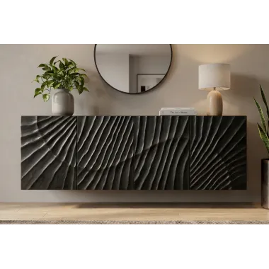 Invicta Szafka wisząca RTV SCORPION lite drewno mango 3D czarne 177cm / 44524