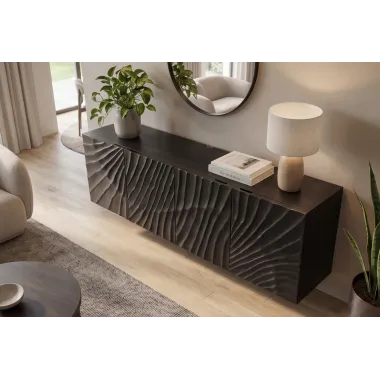Invicta Szafka wisząca RTV SCORPION lite drewno mango 3D czarne 177cm / 44524