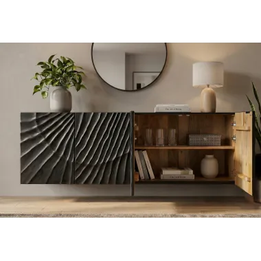 Invicta Szafka wisząca RTV SCORPION lite drewno mango 3D czarne 177cm / 44524