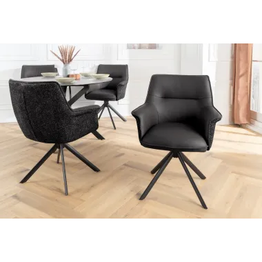 Invicta Krzesło obrotowe LE GRAND 180° czarne z podłokietnikami w skórze 68 x 87 x 68cm / 46988
