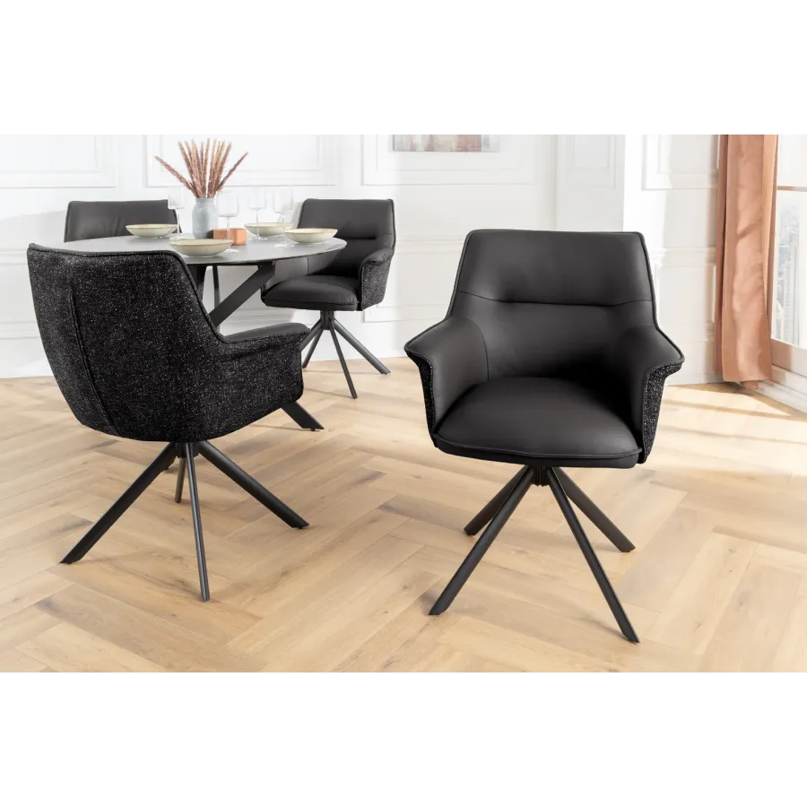 Invicta Krzesło obrotowe LE GRAND 180° czarne z podłokietnikami w skórze 68 x 87 x 68cm / 46988