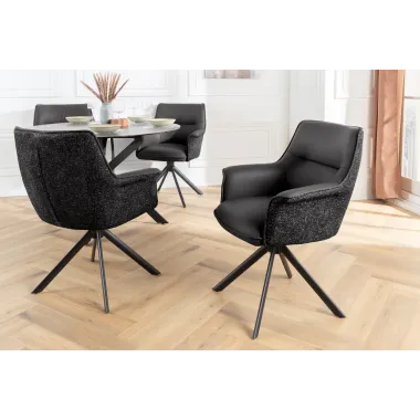 Invicta Krzesło obrotowe LE GRAND 180° czarne z podłokietnikami w skórze 68 x 87 x 68cm / 46988