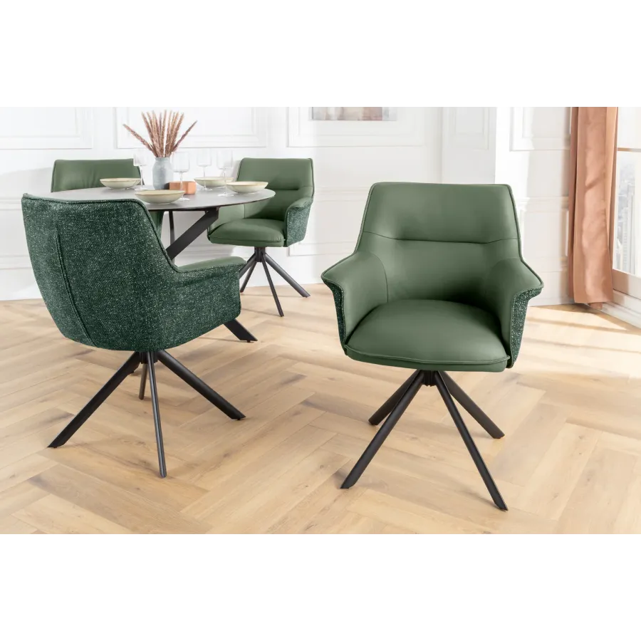 Invicta Krzesło obrotowe LE GRAND 180° butelkowa zieleń z podłokietnikami w skórze 68 x 87 x 68cm / 46991