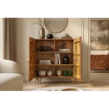 Invicta Komoda GOLDEN SUNSET 3D wysoka brązowe mango 100 x 120 x 38cm / 49242