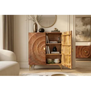 Invicta Komoda GOLDEN SUNSET 3D wysoka brązowe mango 100 x 120 x 38cm / 49242