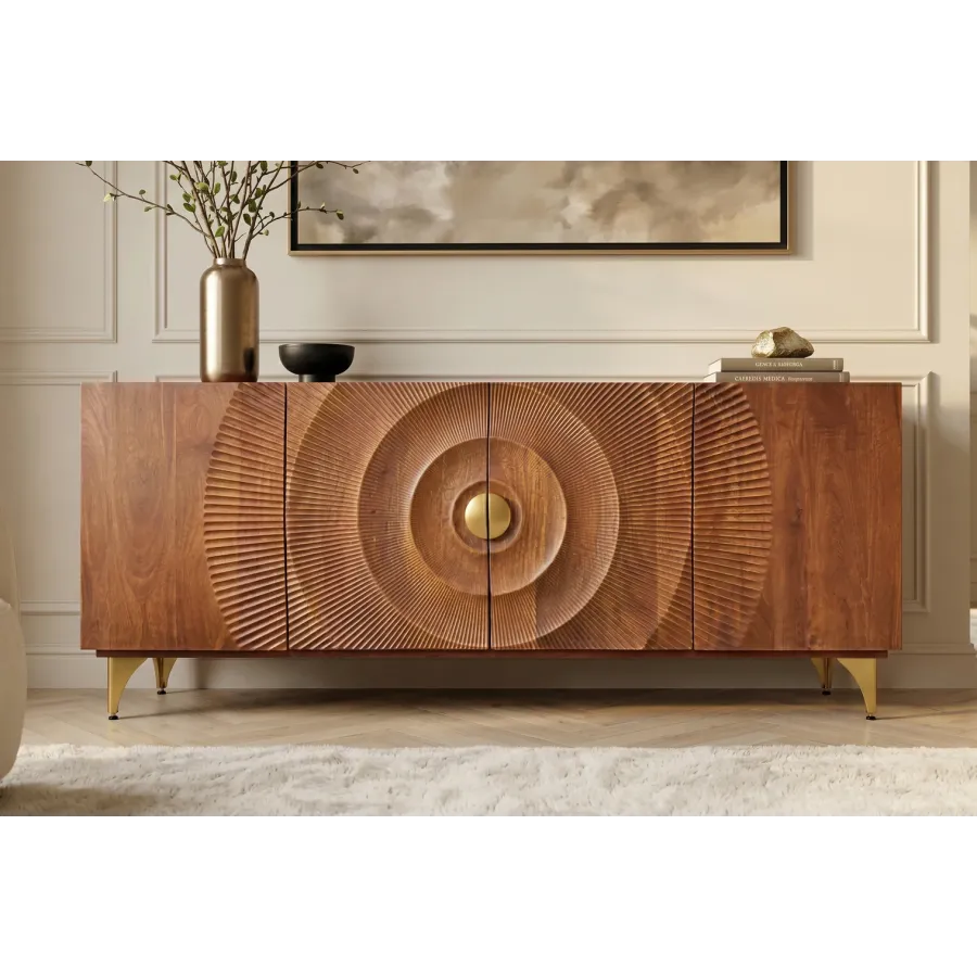 Invicta Komoda GOLDEN SUNSET 3D brązowe mango 177 x 75 x 38cm / 49230