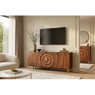 Invicta Komoda GOLDEN SUNSET 3D brązowe mango 177 x 75 x 38cm / 49230