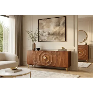 Invicta Komoda GOLDEN SUNSET 3D brązowe mango 177 x 75 x 38cm / 49230