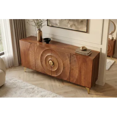 Invicta Komoda GOLDEN SUNSET 3D brązowe mango 177 x 75 x 38cm / 49230
