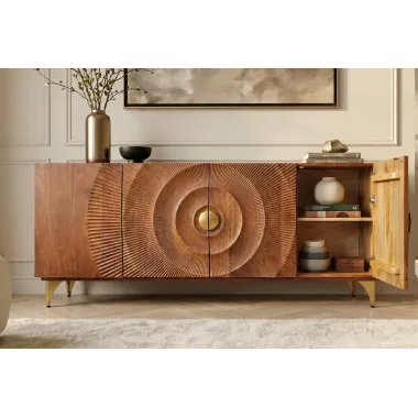 Invicta Komoda GOLDEN SUNSET 3D brązowe mango 177 x 75 x 38cm / 49230