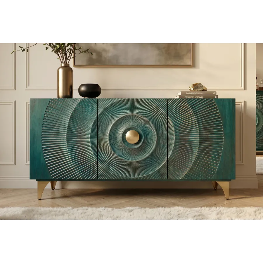 Invicta Komoda GOLDEN SUNSET 3D turkusowe mango 140 x 75 x 38cm / 48845