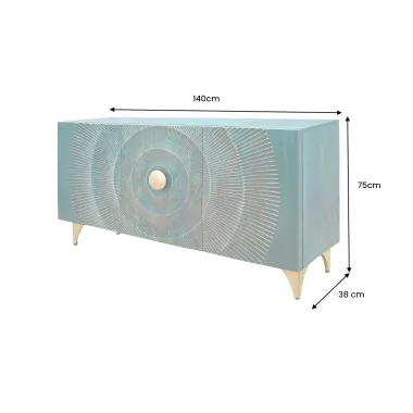 Invicta Komoda GOLDEN SUNSET 3D turkusowe mango 140 x 75 x 38cm / 48845