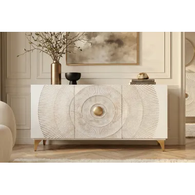Invicta Komoda GOLDEN SUNSET 3D białe mango 140 x 75 x 38cm / 48844