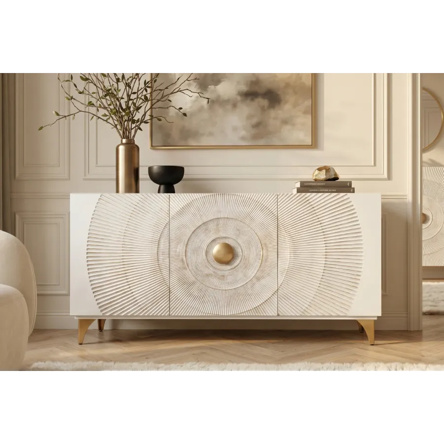 Invicta Komoda GOLDEN SUNSET 3D białe mango 140 x 75 x 38cm / 48844